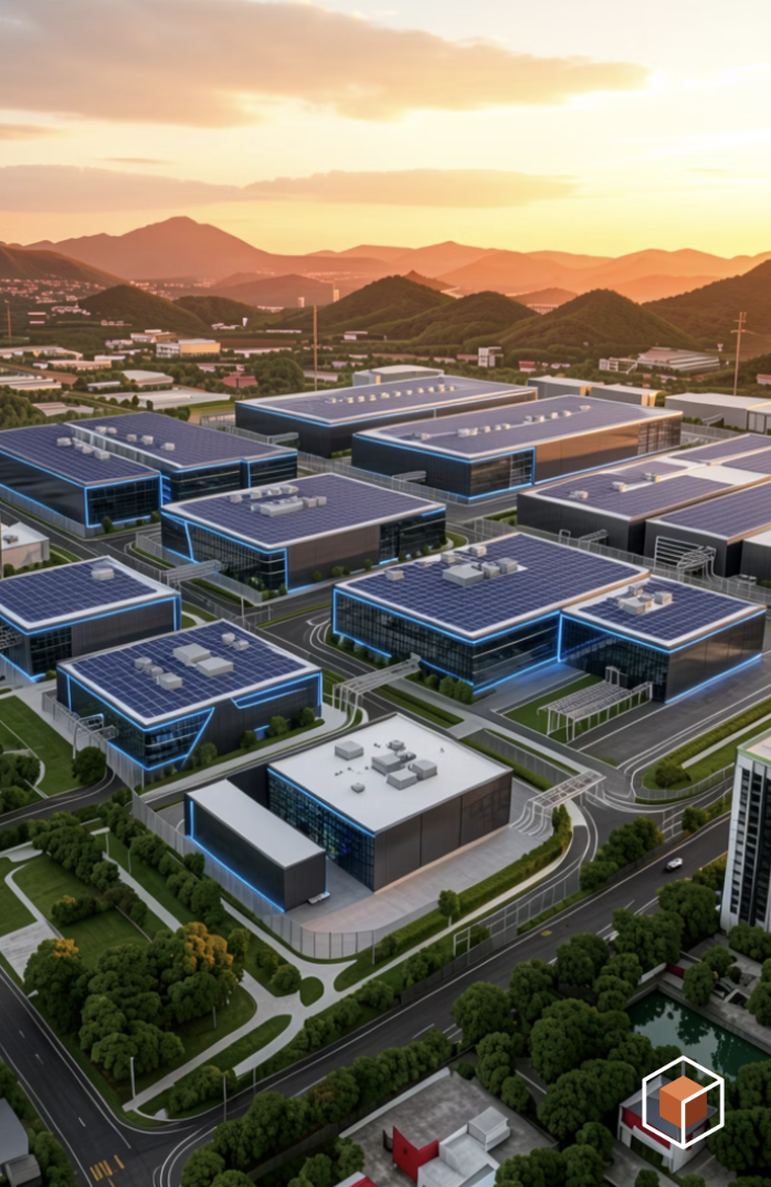 Rendered aerial view of the Johor Bharu 900MW campus