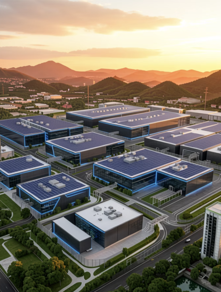 Aerial view of the Malaysia data centre campus development at golden hour